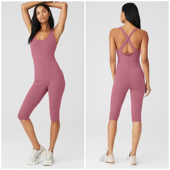 ALO Yoga Pants - SOLD - New Alo Yoga Airbrush Physique Onesie Mars Clay Mauve Romper Lounge Sz L